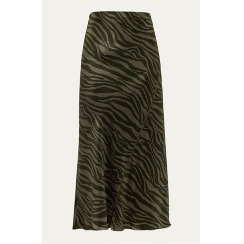 ATM Anthony Thomas Melillo Silk Charmeuse Zebra Stripe Maxi Skirt Green Size 8